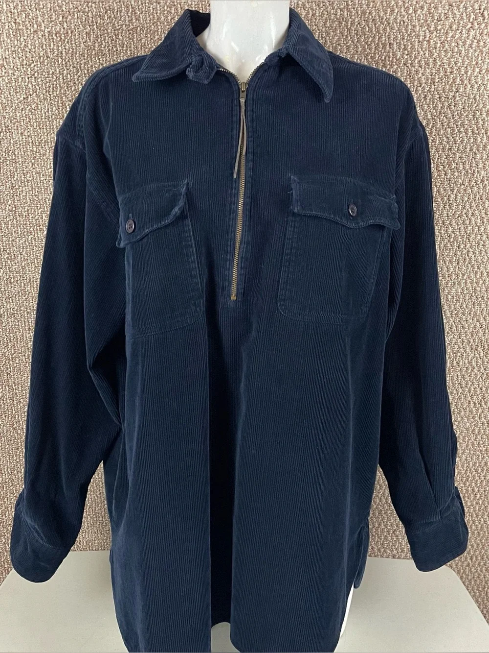 Vintage Eddie Bauer Jacket Shacket Womens L Oversized Blue Corduroy Pullover 90s